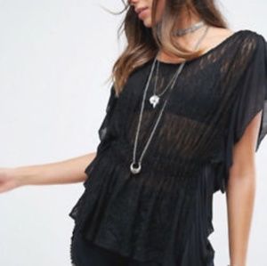 Free People June Split-Sleeve Lace Top Black